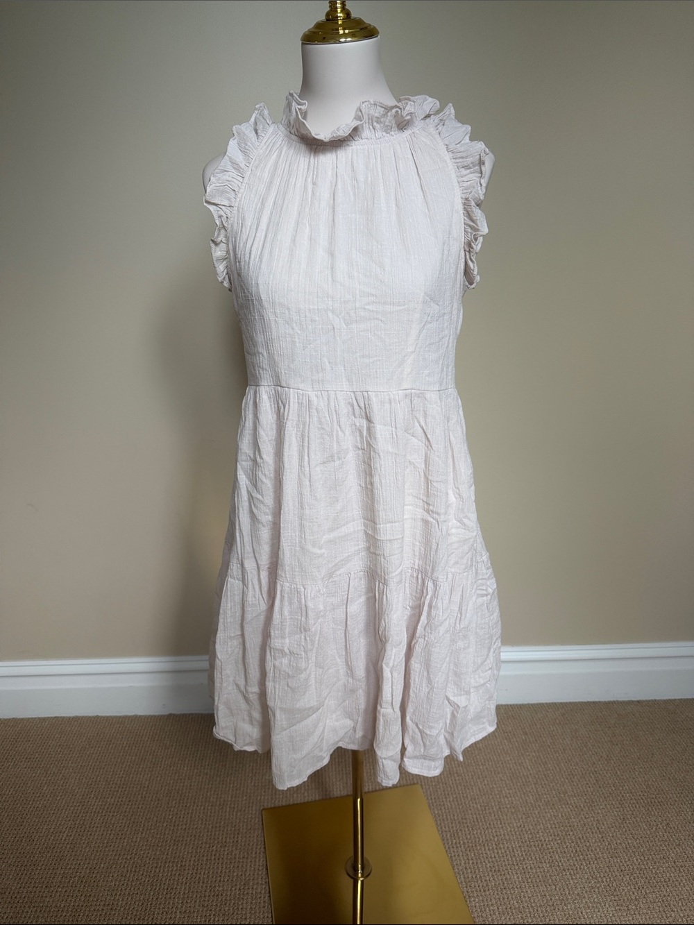 AURA Cream Cotton Ruffle Tiered Midi Dress Size M Cottagecore